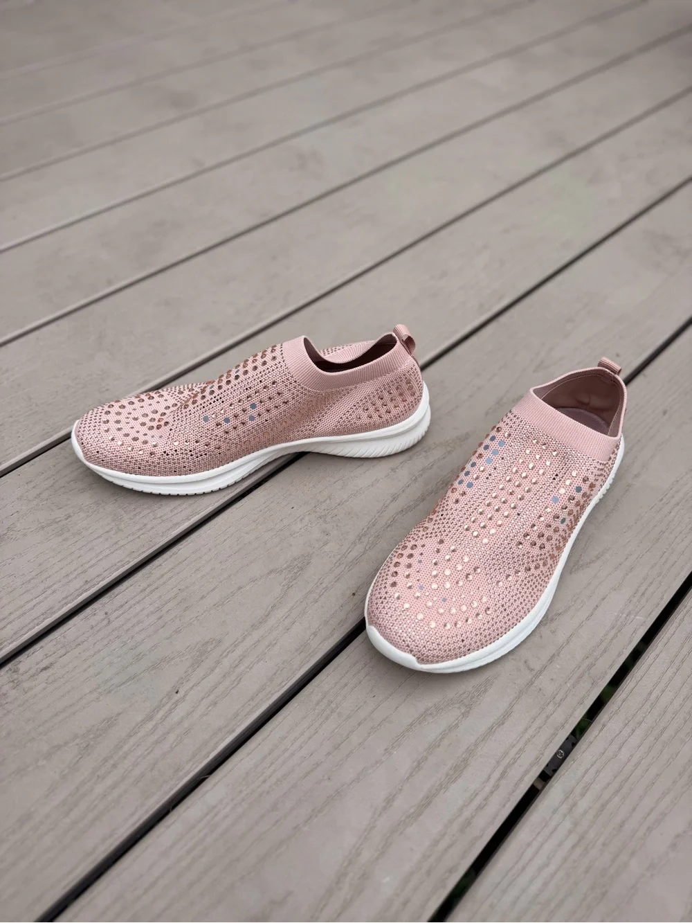 Slip-On Knit Sneakers with Crystal Accents - Blush Pink